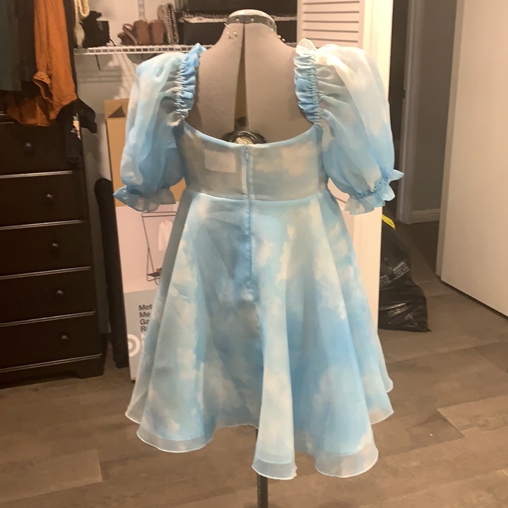 Selkie Light Blue Puff-Sleeve Off-Shoulder Mini Dress - Picture 4 of 5
